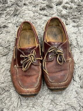 Timberland Mens Annapolis Boat Shoes Brown Leather 74013 Lace Up Moc Toe size 9M